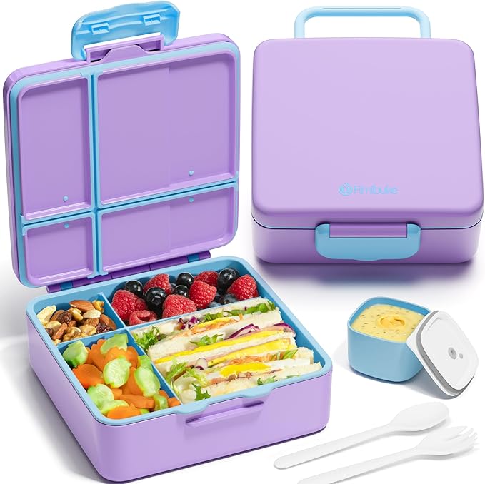 Fimibuke Bento Lunch Box for Kids, Leak Proof Toddler Bento Box with 4 Compartments BPA Free Dishwasher Safe Lunch Container with Utensils, Ideal Portion Sizes for Ages 3-12 Girls Boys for School