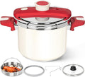 MICHELANGELO Pressure Cooker Stainless Steel 6.3 Quart, 3-in-1 Pressure Pot, One-Hand Locking System, Olla de Presion Colorful Design, Induction Compatible, with Glass Lid & Steamer