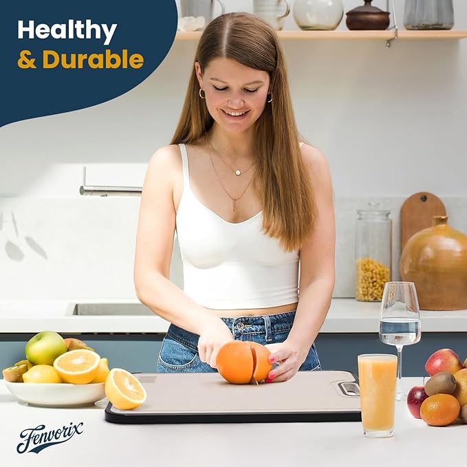 Titanium Cutting Board for Kitchen – Large Double-Sided Chopping Board with Knife Sharpener, Non-Slip, Easy to Clean, for Meat, Fish, Veggies & Fruits – Fenvorix TitanCut