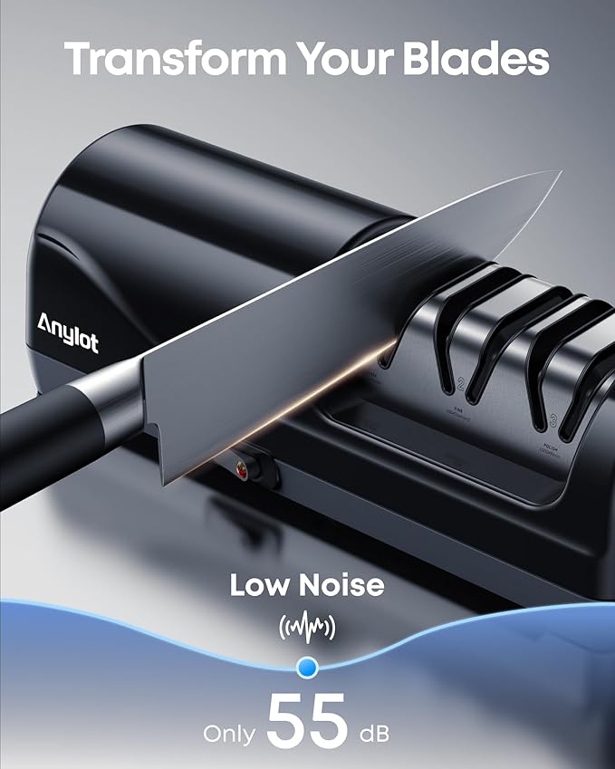Electric Knife Sharpener for Kitchen, Professional 3-Stage Knife Sharpener Electric with 100% Diamond Abrasives, 20° Precision Angle Guide for Fast Sharpening & Polishing Chef Knives (Black)