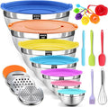 BEWOS 21 Pcs Mixing Bowls with Lids - 7 Stainless Steel Bowls, 3 Graters, 11 Practical Kitchen Accessories, Dishwasher Safe, Ideal for Baking, Meal Prep & On-the-Go, Easy to Store