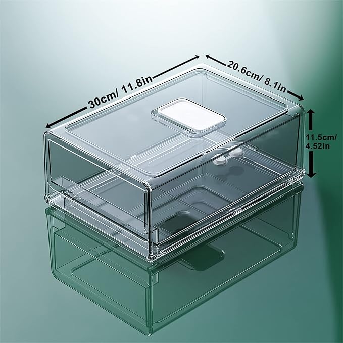 YekouMax Fridge Drawer Organizer - 2 Pcs Pull-Out Cabinet Storage Containers For Fridge, Freezer, Pantry Organizer for Kitchen Storage & Organization Sets, 11.81" Long