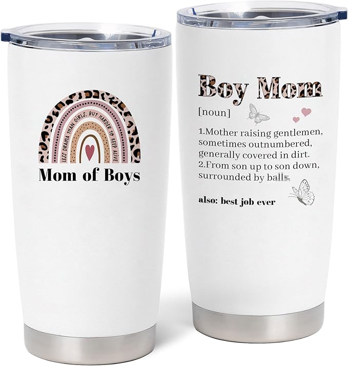 Boy Mom Christmas Gifts 20oz Stainless Steel Tumbler, Boy Mom Mothers Day Gift, Boys Moms Gifts for Women, Gift for New Moms of Baby Boys