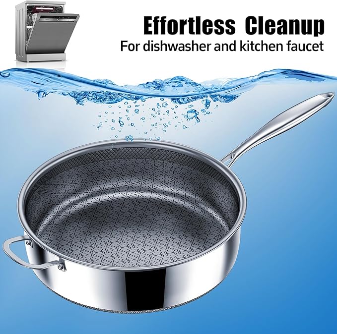5 Qt Sauté Pan with Lid, 10-inch 5 Ply Stainless Steel Sauce Pan with Lid, Non Stick Frying Pans, Cooking Pot Deep Frying Pan Non-Toxic, For Induction, Oven, Dishwasher Safe
