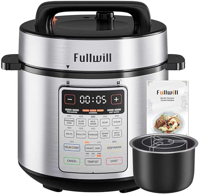 Fullwill 8QT Electric Pressure Cooker Max, 1200W Fast Cooking, 12-in-1 Multi-Use Programmable with Ceramic Non Stick Pot for Sauté, Slow Cook, Steam, Yogurt, Ideal for Family Meals & Gatherings
