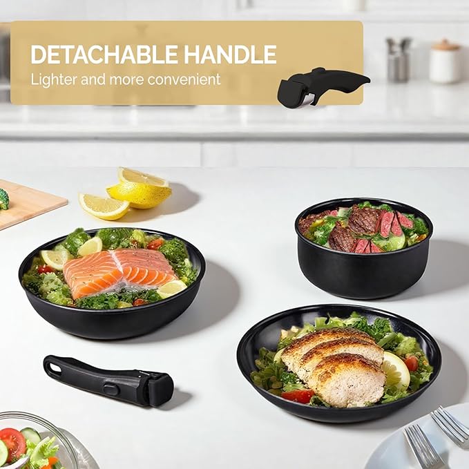 Bonnlo 23 PCS Non-Stick Cookware Set, Cast Aluminum Pots and Pans Set with Removable & Detachable Handles, Induction RV Kitchen Cook Set, Dishwasher Safe, PFAS PFOA & PFOS Free, for Home