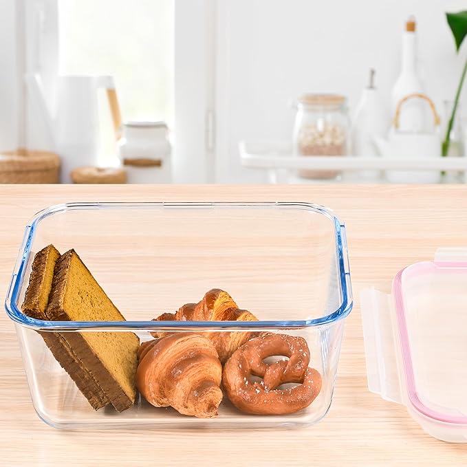 190oz / 24Cup Extra Large Glass Storage Containers with Lids, Glass Bread Box Airtight Bread Container, Ideal Food Storage Containers, Roasting Turkey/Chicken/Cookie, Oven&Dishwasher Safe