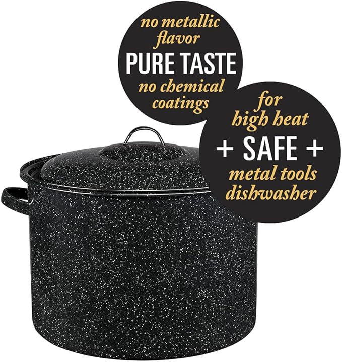Granite Ware 21-Quart Stockpot, Large Capacity for Soups, Stews, Pasta - Durable Graniteware with Non-Stick Surface for Easy Cleaning - Chip-Resistant & Even Heat Distribution (Speckled Black)