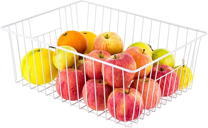 16" L x 12" W Wider Freezer Storage Organizer Baskets Container, Metal Wire Chest Upright Refrigerator Divider Bins with Built-in Handles for Cabinet, Pantry, Closet, Kitchen（3 Pack）