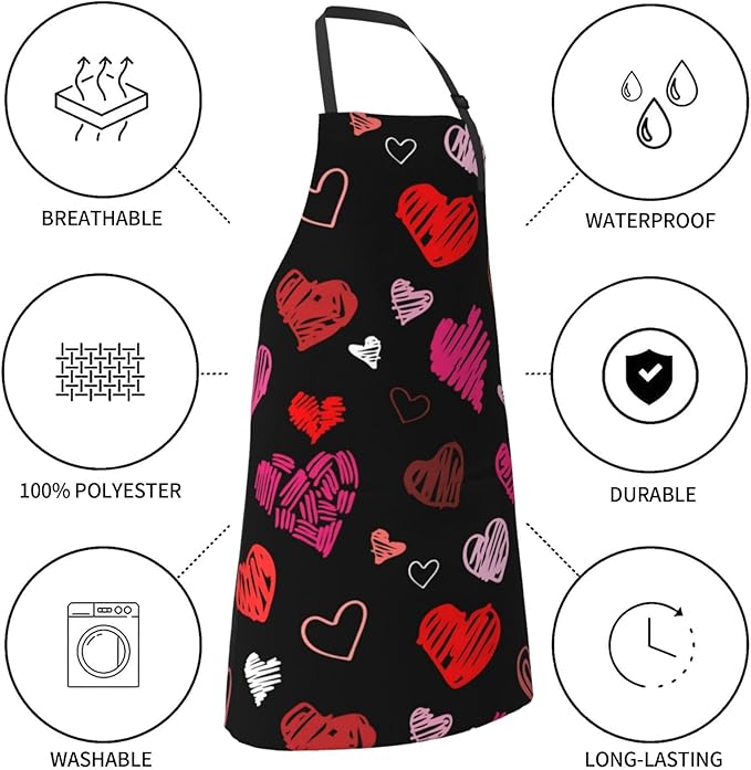 Apron for Women Men Hearts Aprons With Pockets Adjustable Washable Aprons for Cooking Baking Kitchen