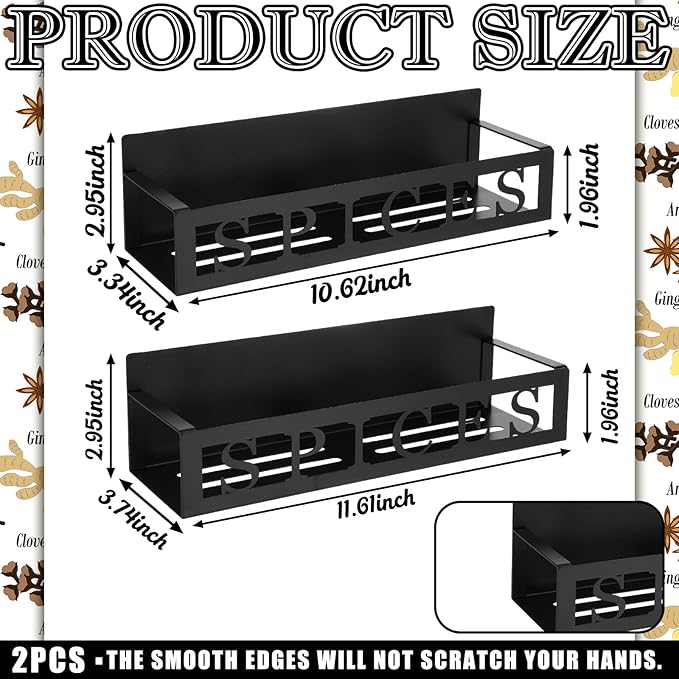 2 Pack Spices Magnetic Spice Rack for Refrigerator Metal Magnet Basket Shelf for Fridge Seasoning Storage Organizers Home Decor Kitchen Accessories (Black)