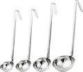 Fit Meal Prep Stainless Steel Soup Ladle One-Piece Sauce Spatula with Hook Handles, Commercial Grade Serving Spoon, Kitchen Tool for Restaurant or Home Cooking [Pack of 4] - 4oz, 6oz, 8oz, 12oz