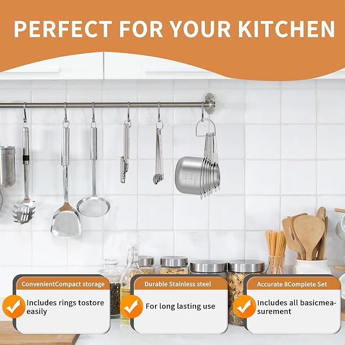 Stainless Steel Measuring Cups and Spoons Set of 20, 7 Nesting Measuring Cups, 7 Spoons & 1 Leveler, 5 Mini Spoon, Kitchen Gadgets for Cooking & Baking, Square