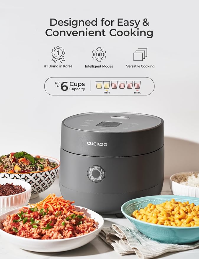 CUCKOO Micom Rice Cooker 6-Cup Uncooked / 12-Cup Cooked with Nonstick Inner Pot, Versatile Rice Maker with 9 Menu Options, Fuzzy Logic Technology, Auto Clean, Quick Rice Mode, Gray (CR-0675FG)