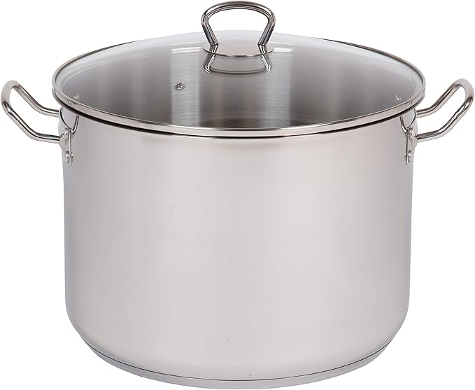 Camerons 20 Quart Stock Pot with Lid - Tri-ply 18/10 Professional Grade Induction Ready Stainless Steel Sauce Pot w/Handles - Stick Resistant Interior- Great for Cooking Thanksgiving Turkey Dinner