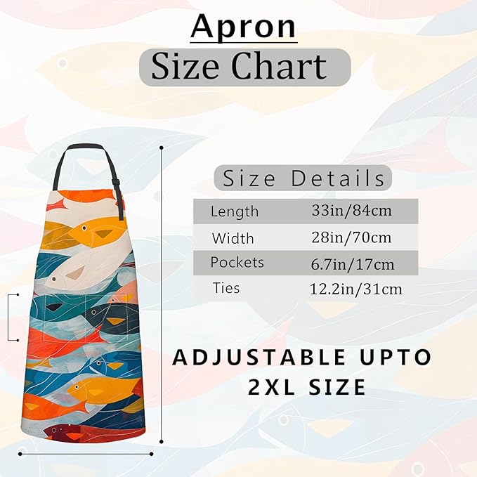 Fish Apron,Oxford Fabric Adjustable Kitchen Apron with 2 Pockets,Waterproof Cooking Aprons for Men Women Mom Wife Dad,Ideal Gifts for Coffee House,Shop,Baking,BBQ,Housewarming,28x33in