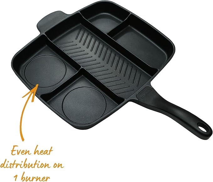 Master Pan Non-Stick Divided Grill/Fry/Oven Meal Skillet, 15", Black