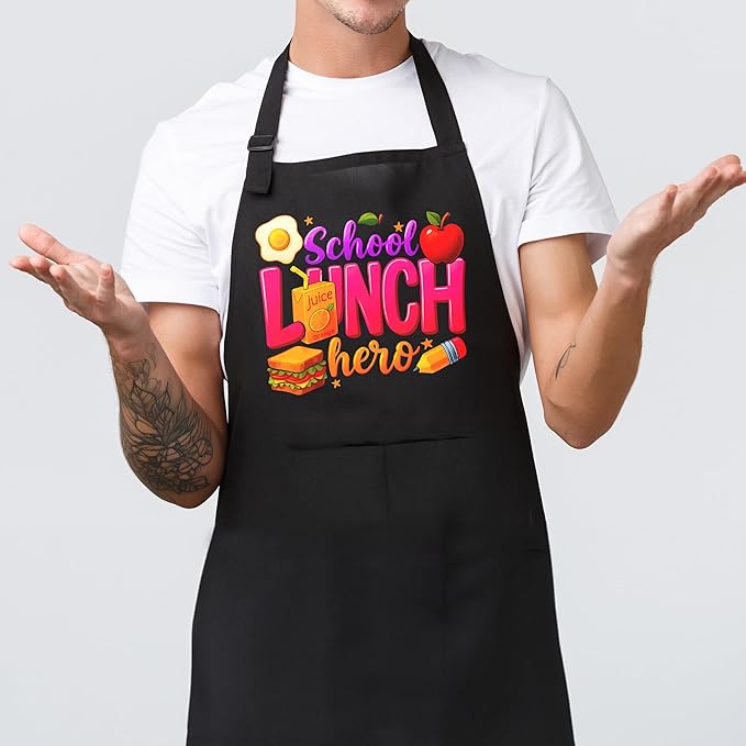 Funny Cafeteria Crew Aprons with Pockets, Cafeteria Worker Staff Appreciation Gifts