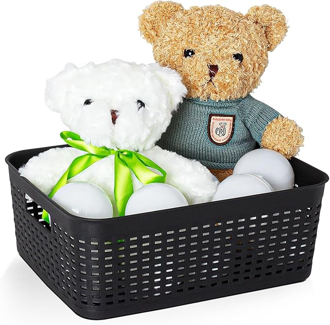 Soddeph Plastic Storage Baskets for Cabinets, Household Pantry Organization with Handle,Organizer Bins for Room,Bathrooms,Under-Sink,Kitchen (Black, M-3PACK)