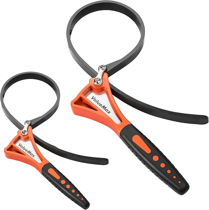 ValueMax 2-piece Strap Wrench Set, Adjustable Oil Filter Wrench with Max Diameter 4" (Small) and 6"(Large) for Shower Head Water Filter, Jar Opener Set