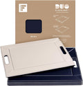 PLACEsMAT 2-in-1 Faux Leather Placemat & Serving Tray | Reversible Design, Lays Flat & Easy to Clean | Ottoman Food Tray, Perfect Housewarming Gift, 18” x 14” (Navy Blue & Ivory, Set of 4)