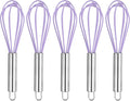 HARFINGTON 5Pcs Silicone Whisk 8" Kitchen Whisk Wire Whisks Beater with Stainless Steel Handle for Egg Milk Whisking Blending Beating & Stirring, Purple
