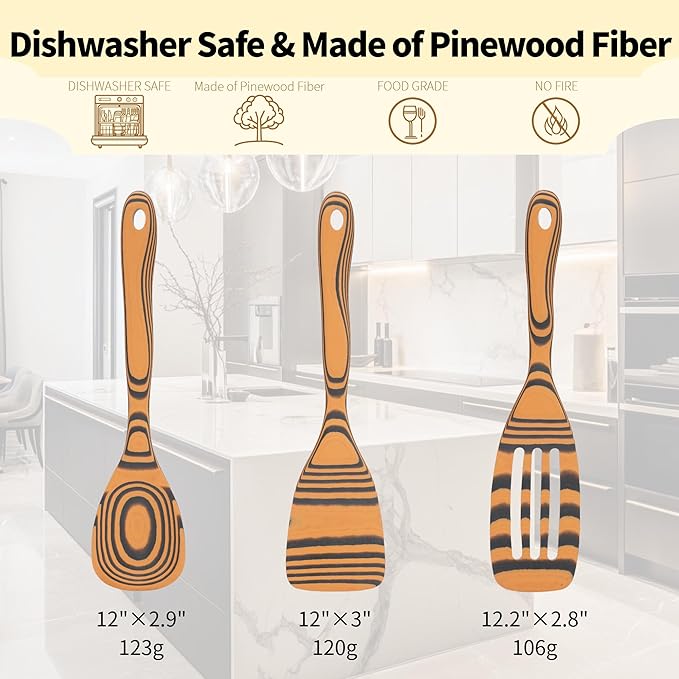 Dishwasher Safe Handcraft Wooden Spoons for Cooking-3PCS Sturdy Wooden Spoons Set, Wooden Kitchen Utensil Set for Nonstick Cookware, Heat Resistant