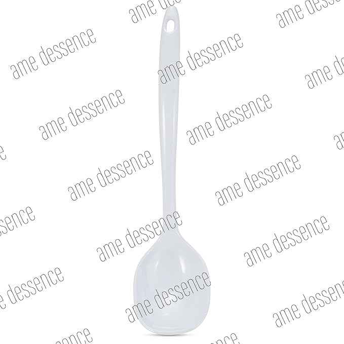 AME D'ESSENCE 12" Melamine Solid Spoon White Durable and Versatile Kitchen Tool Perfect for Stirring Mixing Serving Scratch-Resistant and Non-Stick Surface Ergonomic Handle for Comfortable Grip