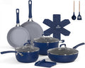 Ammeloo 15-Piece Ribbed Ceramic Cookware Set, Pots and Pans Set Non Stick, Induction Ready, Healthy Non Toxic Kitchen Cooking Set PFAS/PFOA/PTFE-Free, Silicone-wrapped Stay-Cool Handle