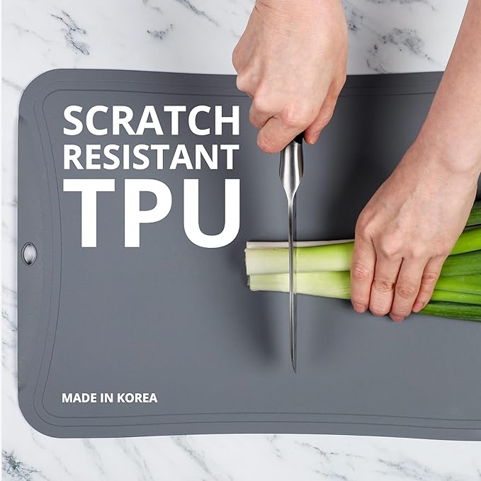 Blue Ginkgo TPU Cutting Mat [Medium] – Korean-Made Flexible, Knife-Friendly, Durable Kitchen Cutting Board (Dark Gray)