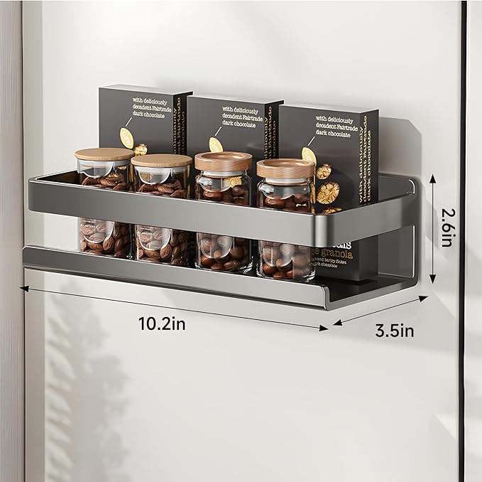 4 Pack Kitchen top of fridge Storage Organizer, Include Magnetic Spice Rack for Refrigerator, Paper Towel Holder, Kitchen Utensil Hanger and Hooks, seasoning rack Shelves
