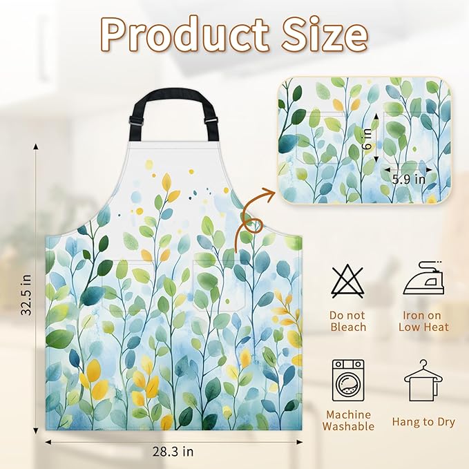 Kitchen Apron with Pockets,Adjustable Aprons for Women Men,Waterproof Chef Aprons for Cooking,BBQ,Gardening