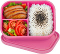 Silicone Adult Bento Box, 3 Compartment Leakproof Silicone Lunch Container, Lunch Box for Men and Women, BPA-Free, Microwave/Dishwasher/Freezer Safe, Reusable Snack Containers (Pink)