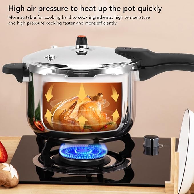 Stainless Steel Pressure Cooker, Multifunctional with Safety Valve, Efficient and Fast Cooking Universal Pressure Canner, Compatible with Gas & Induction Cooker Explosion Proof