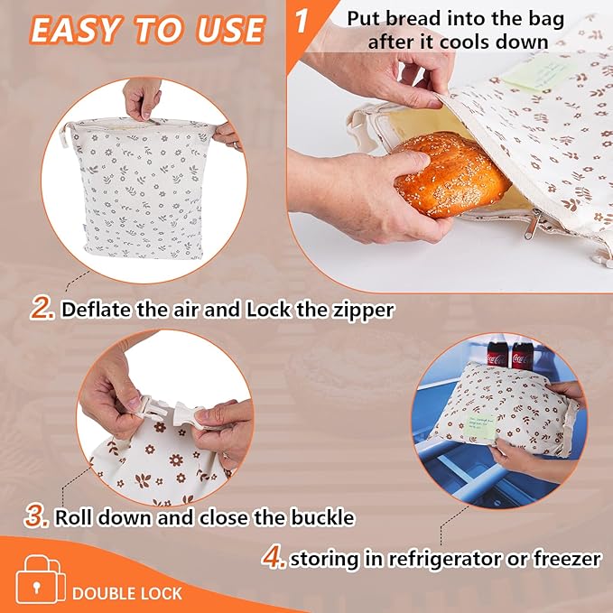 ORORIN Beeswax Bread Bags for Sourdough,Reusable Linen Waxed Sourdough Bread Bags for Homemade Bread,Bread Storage Container to Keep Fresh,Zipper Freezer Bags,Sourdough Accessories (2-Pack)