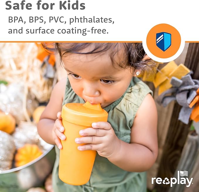 Re-Play Spill-Proof Sippy Cups - Reusable 10 Oz Set of 4, Dishwasher & Microwave Safe, Made in USA, True Blue