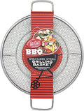 TableCraft BBQ Stainless Steel Cast Iron 16-Inch Round Grilling Basket, Small, Silver