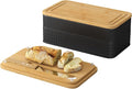 Black Bread Box for Kitchen Countertop, Large Bread Storage Container with Bamboo Lid, Iron Farmhouse Bread Box for Your House