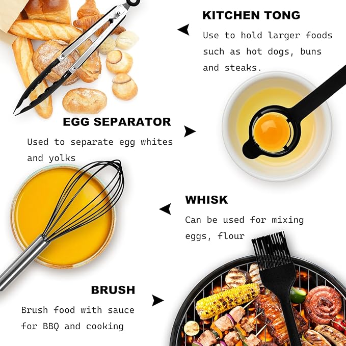Silicone Kitchen Utensils Set - 15 Pieces Non Toxic Silicone Utensils Set For Cooking，428°F Heat Resistant Food Grade Kitchen Tools，Dishwasher Safe (Black, 15 Piece Set)