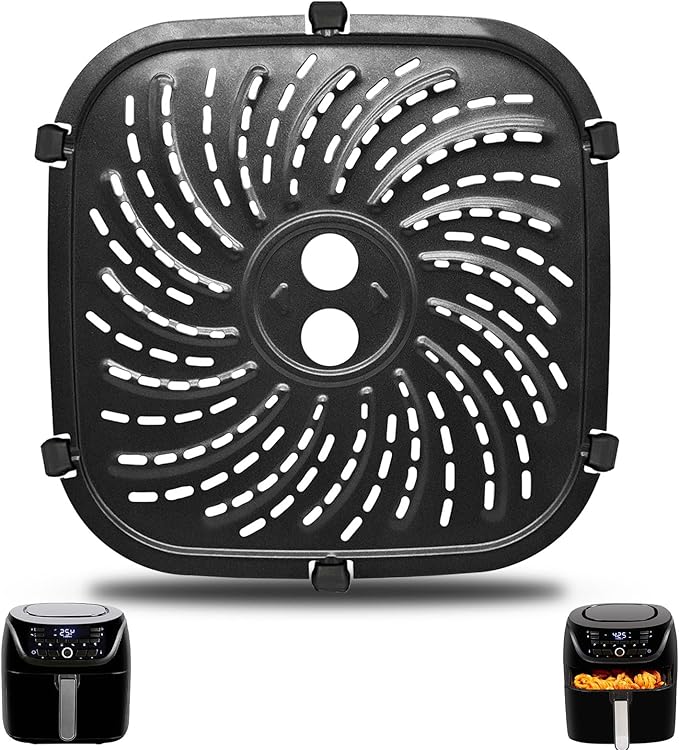 Air Fryer Grill Pan for PowerXL Vortex Pro 6 QT Air Fryer, Oval Nonstick 8.67''*8.67'' Air Fryer Accessories Replacement Parts Rack Tray Basket Crisper Plate with Rubber Bumpers,Dishwasher Safe