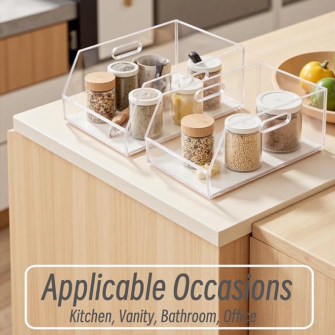 Gelite Stackable Storage Bin Organizer with Handles Acrylic Storage Container for Toy Pantry Kitchen Cabinet Bathroom Closet Office Organization, 11.4x7.5x5.1'', Clear