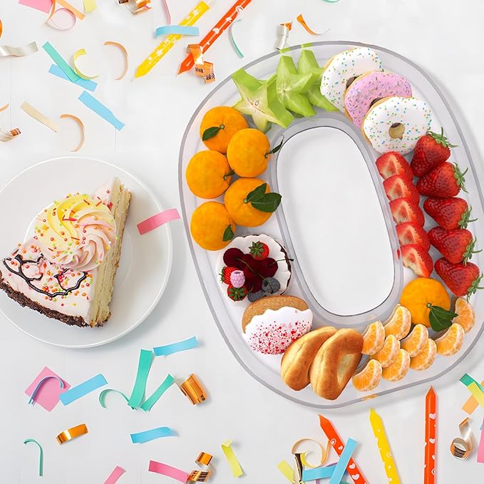 11" Acrylic Number Charcuterie Board Box, Reusable Fillable Number Cake Candy Dish Display Serving Tray for Birthday Anniversary Party Decoration (0)