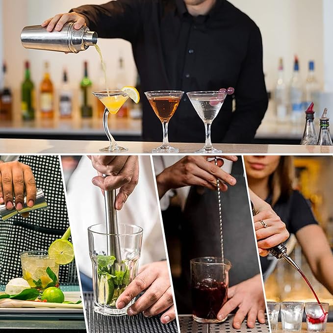 LIVEHITOP Cocktail Shaker Set, Stainless Steel Bartending Kit with 25 oz Martini Shaker, Jigger, Strainer, Mixing Spoon, Muddler, Recipe, Professional Bar Tools Gifts for Him Her