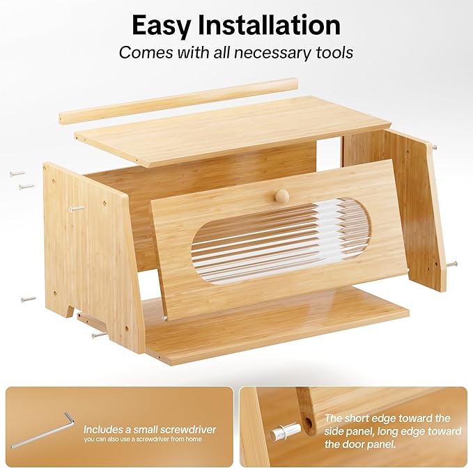 Bamboo Bread Box for Kitchen Countertop,Large Capacity Kitchen Countertop Organizer,Bread Storage with Acrylic Window for Cabinet,Pantry,Cupboard