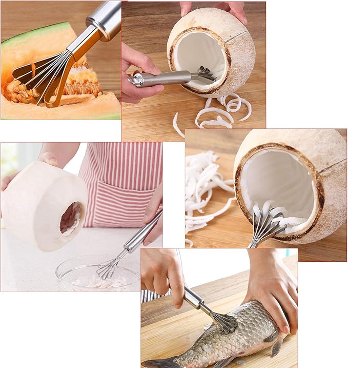 Stainless Steel Coconut Opener Set of 3, Tool Kit for Opening Fresh Coconuts