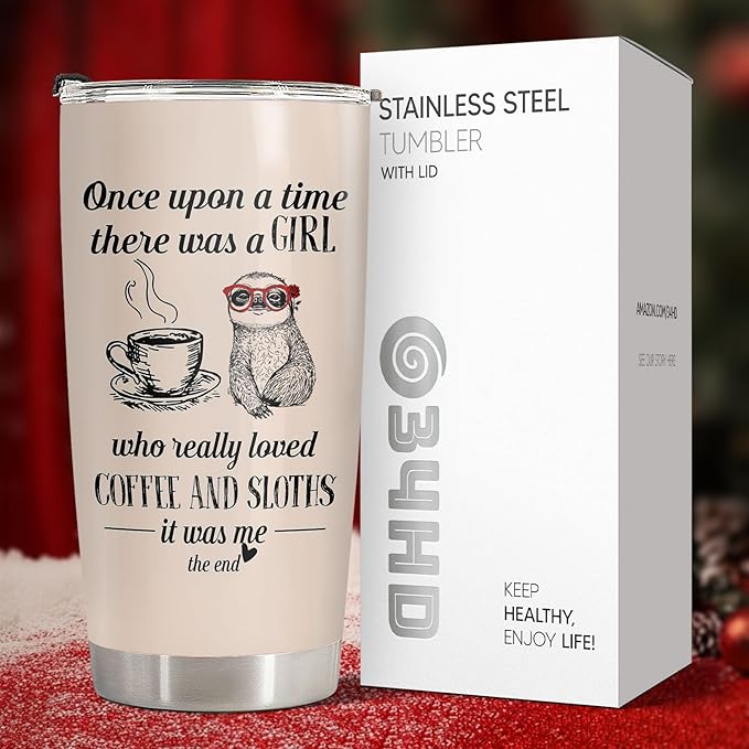 34HD Just A Girl Who Loves Sloth Tumbler with Lid, 20oz Stainless Steel Sloth Coffee Mug, Animal Gifts for Women Teen Girls Coworker Friend, Animal Lover Gifts for Birthday Mothers Day Christmas