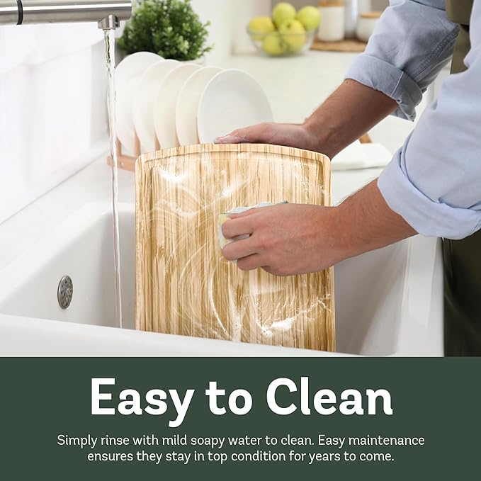 Wood Cutting Boards for Kitchen - Bamboo Cutting Board Set with Deep Juice Groove & Side Handles - Carving Chopping Board Butcher Block for Meat, Vegetables, Charcuterie, Cheese, Serving, or Meal Prep