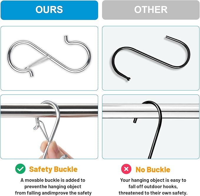 17 Pcs S Hooks for Hanging, Heavy Duty S Shaped Hooks Silver, Kitchen Hooks, S Hanger Hooks for Plants, Pots, Towels and Bags, with Safety Buckle Design, 3.5 Inch