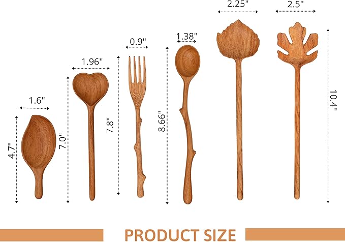 Natural Wooden Spoons and Forks Set (Set of 6), Hostess Gifts for Women, Couple, Christmas Gifts Ideas, New Year for Mom, Kitchen Cottagecore, Handmade Cooking Gift Ideas