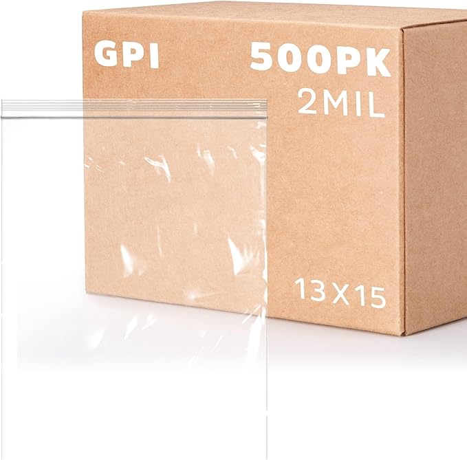 GPI - 2 Gallon Zip Bags, 13" x 15" Large Reclosable Lock Zip Bags, Clear Plastic Zipper Storage Bags with Zip Top Lock for Freezer, Clothing, Food, Documents & Supplies - 500 Count